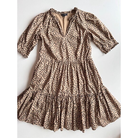 J CREW Leopard Dot Cotton Poplin Ruffle Neck Tiered A-Line Mini Dress, Size XXS - Picture 6 of 16